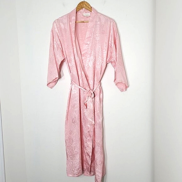 Cachet Other - Cachet Blush Pink Floral Satiny  Robe Cover Up 90's Vintage Tie Waist Travel Bag